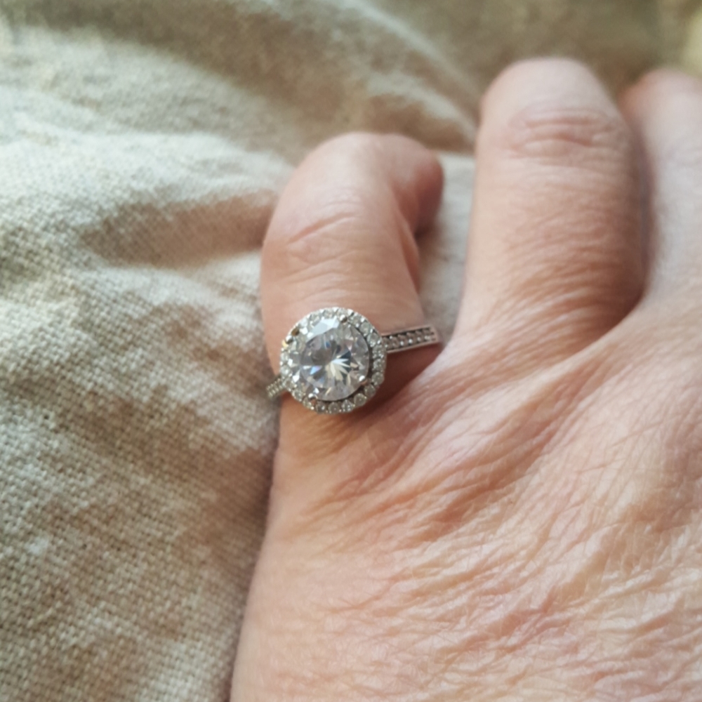 Sterling Silver Ring, CZ Stone Encircled Smaller